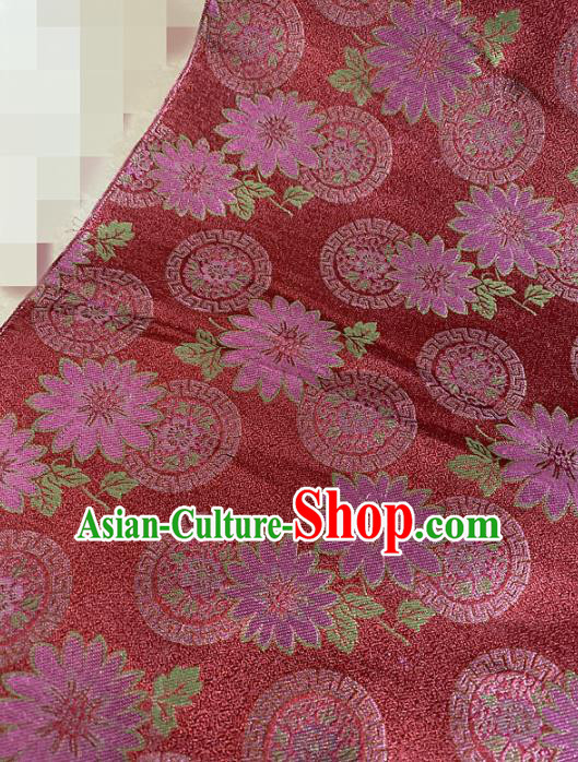 Chinese Traditional Flowers Pattern Purplish Red Silk Fabric Hanfu Gambiered Guangdong Gauze Material