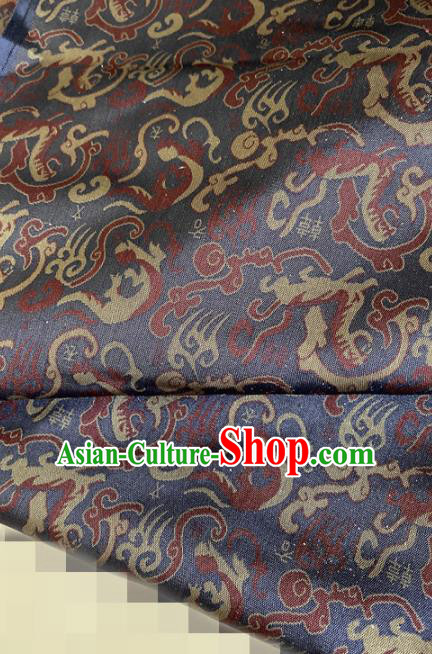 Chinese Traditional Dragon Pattern Navy Silk Fabric Hanfu Gambiered Guangdong Gauze Material