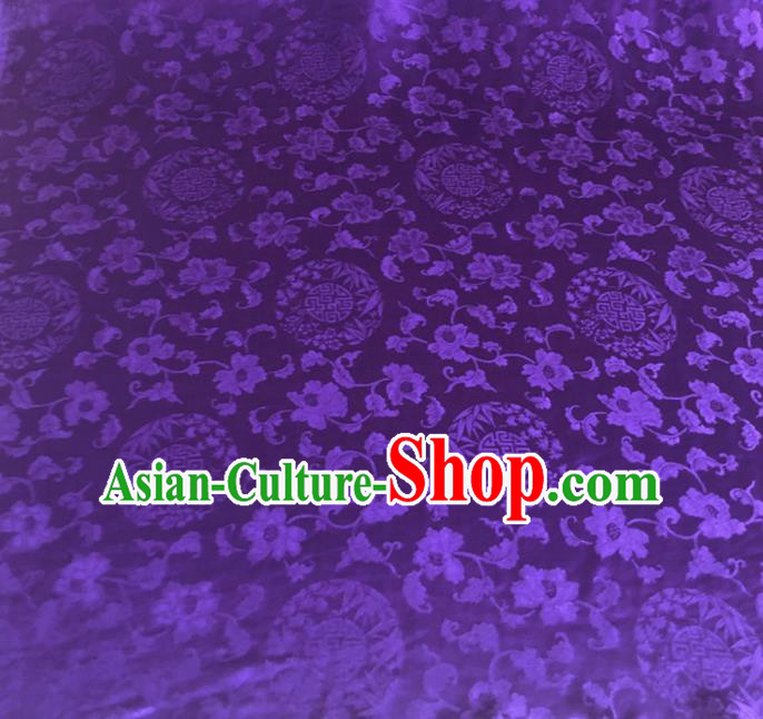 Chinese Traditional Twine Flowers Pattern Purple Silk Fabric Hanfu Brocade Material