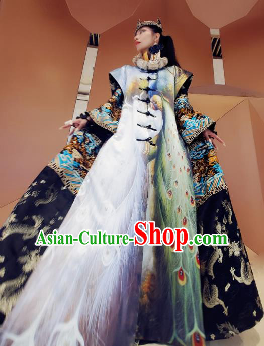 Chinese Traditional National Printing Peacock Coat Tang Suit Cotton Padded Clothing for Women