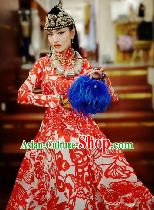 Chinese Traditional National Red Dress Tang Suit Cheongsam Costume for Women