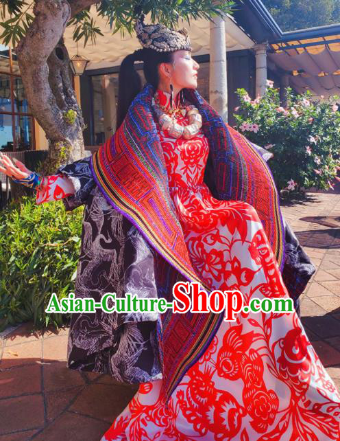 Chinese Traditional National Red Dress Tang Suit Cheongsam Costume for Women