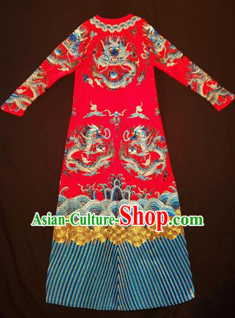 Chinese Traditional National Embroidered Red Robe Tang Suit Cheongsam Dress Costume for Women