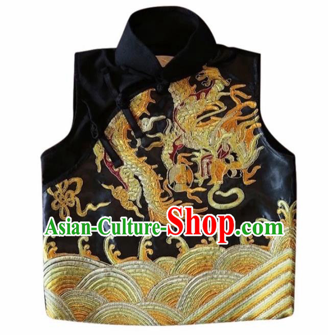 Chinese Traditional Embroidered Black Vest Tang Suit Waistcoat Costume for Women