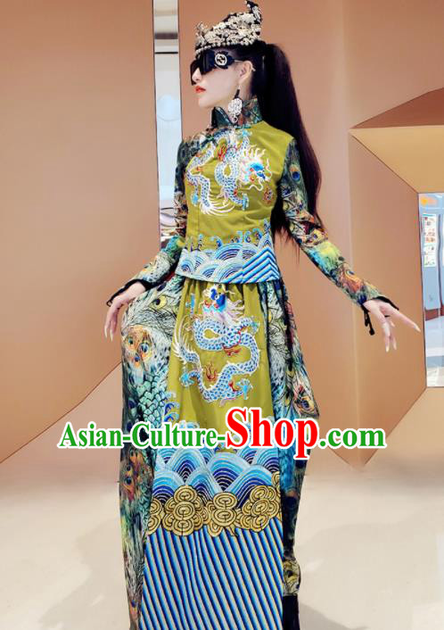 Chinese Traditional National Satin Blouse and Dress Tang Suit Cheongsam Costume for Women