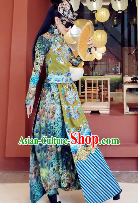 Chinese Traditional National Satin Blouse and Dress Tang Suit Cheongsam Costume for Women