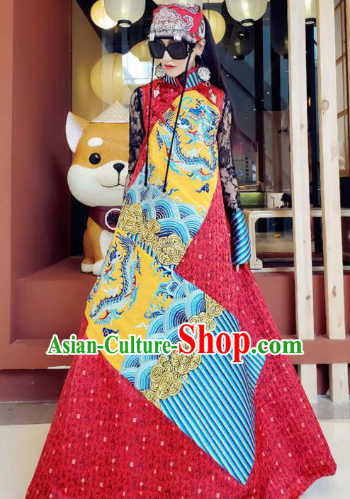 Chinese Traditional National Embroidered Red Qipao Dress Tang Suit Cheongsam Costume for Women