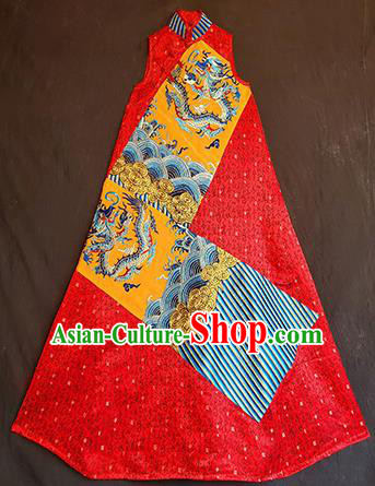 Chinese Traditional National Embroidered Red Qipao Dress Tang Suit Cheongsam Costume for Women