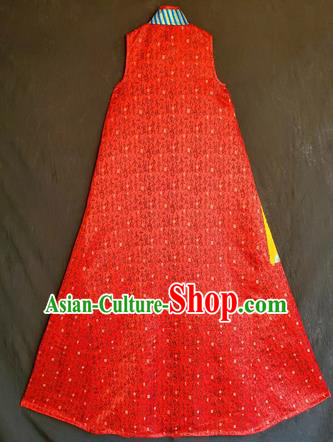 Chinese Traditional National Embroidered Red Qipao Dress Tang Suit Cheongsam Costume for Women