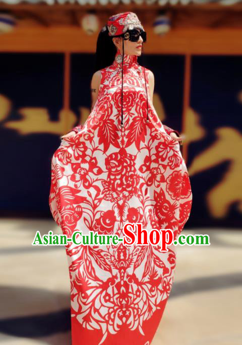 Chinese Traditional National Printing Carps Qipao Dress Tang Suit Cheongsam Costume for Women