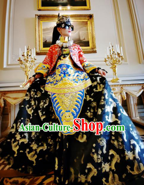 Chinese Traditional National Red Brocade Blouse and Dress Tang Suit Cheongsam for Women
