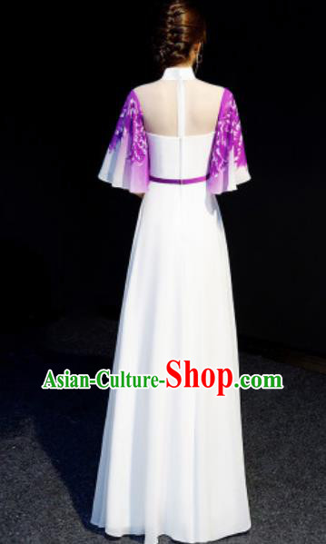 Chinese National Embroidered Plum Purple Qipao Dress Traditional Compere Cheongsam Costume for Women
