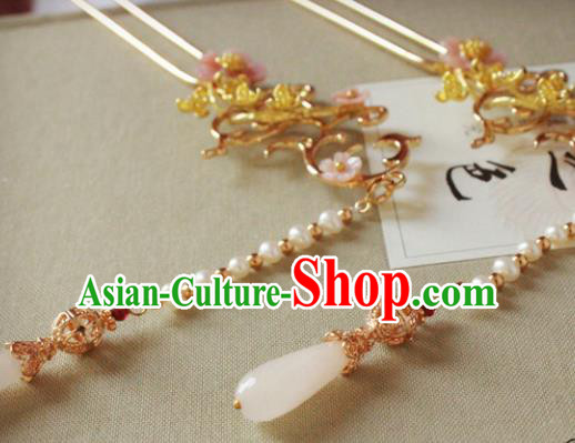 Chinese Traditional Hanfu Tassel Golden Hairpins Ancient Princess Hair Accessories for Women