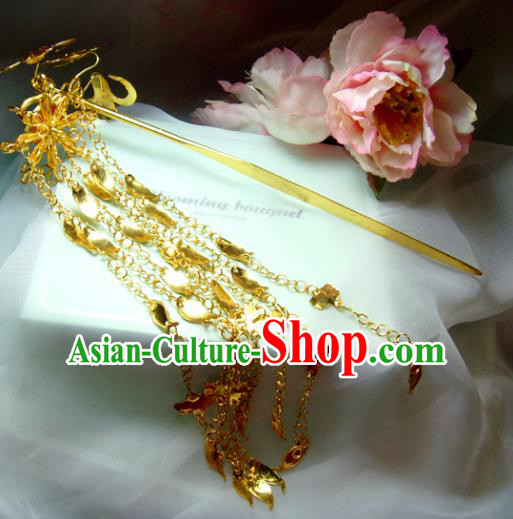 Chinese Traditional Hanfu Golden Tassel Hairpins Ancient Princess Hair Accessories for Women