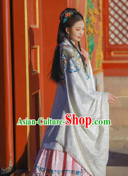 Chinese Ming Dynasty Patrician Lady White Blouse and Skirt Traditional Ancient Court Princess Costumes for Women