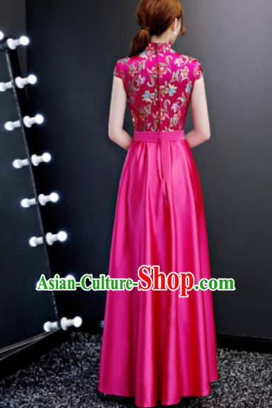 Chinese Traditional Rosy Qipao Dress Compere Cheongsam Costume for Women