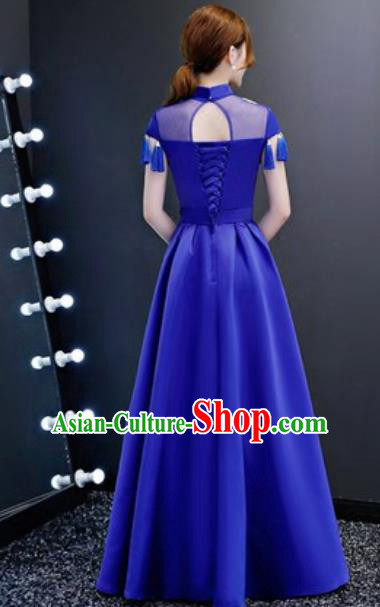 Top Compere Catwalks Embroidered Peony Royalblue Full Dress Evening Party Costume for Women