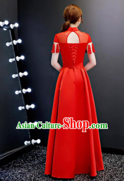 Top Compere Catwalks Embroidered Peony Red Full Dress Evening Party Costume for Women