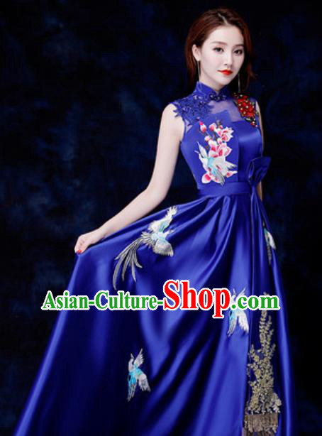 Chinese Traditional Chorus Royalblue Qipao Dress Compere Cheongsam Costume for Women