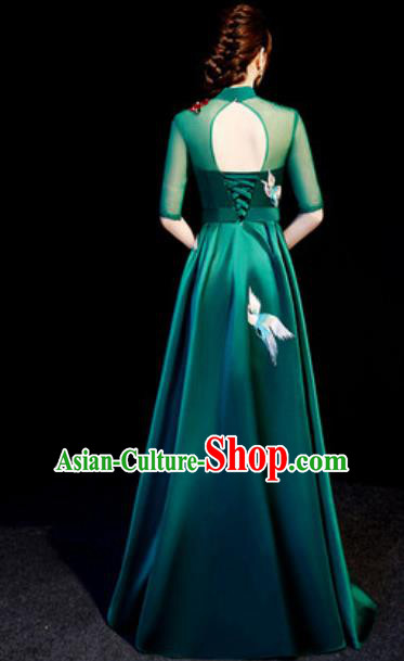Top Compere Embroidered Phoenix Green Full Dress Evening Party Costume for Women