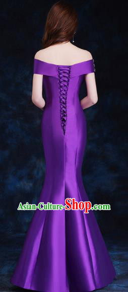 Top Compere Catwalks Embroidered Purple Full Dress Evening Party Compere Costume for Women