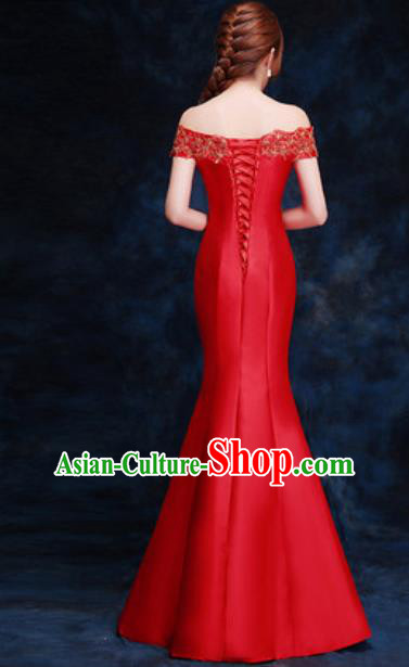 Top Compere Catwalks Embroidered Mangnolia Red Full Dress Evening Party Compere Costume for Women
