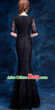 Top Compere Catwalks Black Lace Full Dress Evening Party Compere Costume for Women