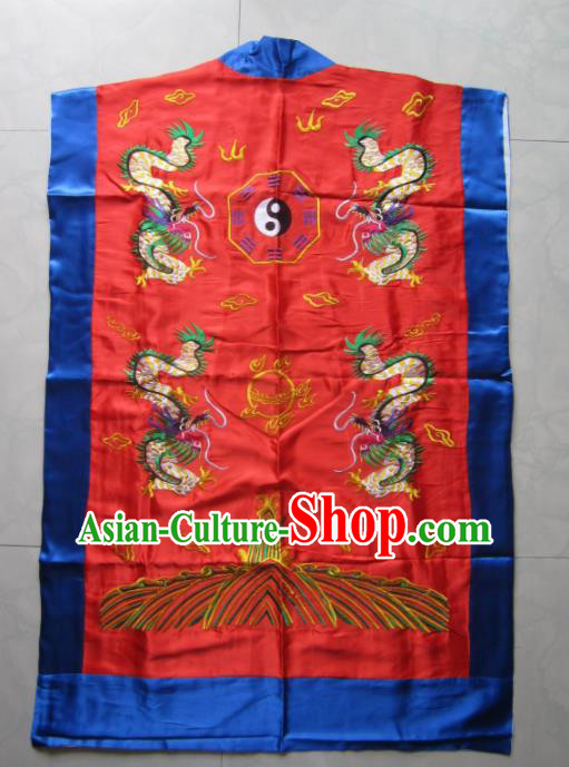 Chinese National Quanzhen Red Taoist Frock Embroidered Dragon Cassock Traditional Taoism Rites Costume for Men