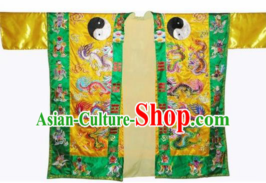 Chinese National Quanzhen Taoist Frock Embroidered Golden Cassock Traditional Taoism Rites Costume for Men