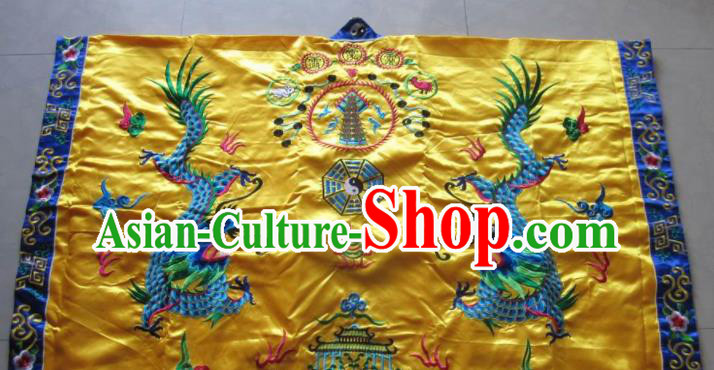 Chinese National Quanzhen Taoist Frock Embroidered Dragon Golden Cassock Traditional Taoism Rites Costume for Men