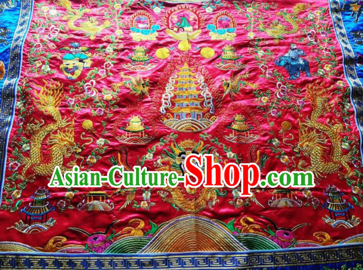 Chinese National Taoist Embroidered Peacock Red Priest Frock Cassock Traditional Taoism Rites Costume for Men