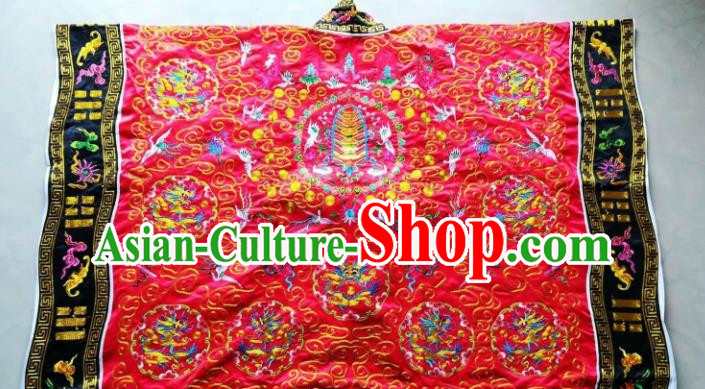 Chinese National Taoist Embroidered Dragon Red Frock Cassock Traditional Taoism Rites Costume for Men