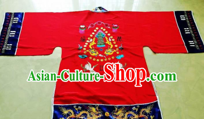 Chinese National Quanzhen Taoist Red Frock Cassock Traditional Taoism Rites Costume for Men