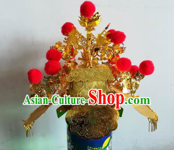 Chinese Traditional Guan Gong God Statue Golden Hat Taoism Deity Headwear