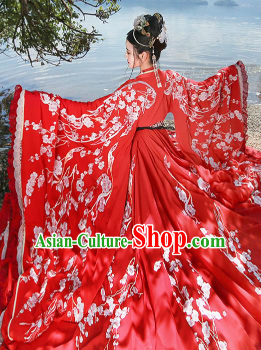 Chinese Tang Dynasty Princess Wedding Red Embroidered Dress Traditional Ancient Goddess Costumes for Women