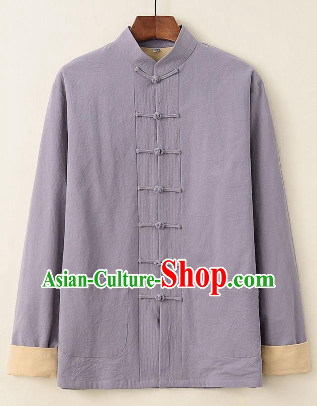 Chinese National Tang Suit Grey Upper Outer Garment Jacket Traditional Martial Arts Costumes for Men