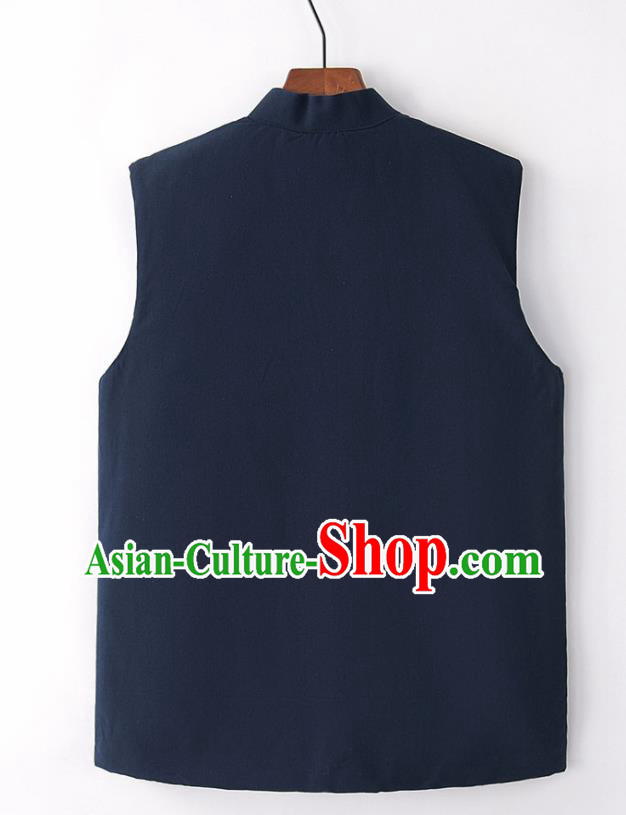 Chinese National Tang Suit Navy Vest Traditional Martial Arts Waistcoat Costumes for Men