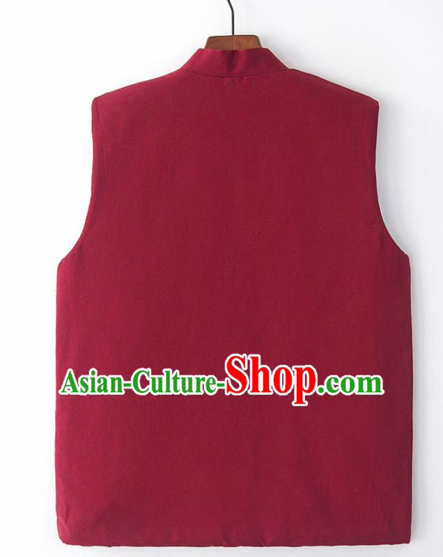 Chinese National Tang Suit Wine Red Vest Traditional Martial Arts Waistcoat Costumes for Men