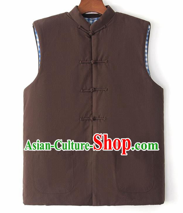 Chinese National Tang Suit Brown Vest Traditional Martial Arts Waistcoat Costumes for Men