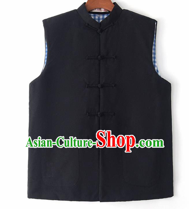Chinese National Tang Suit Black Vest Traditional Martial Arts Waistcoat Costumes for Men