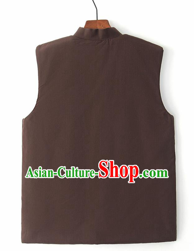 Chinese National Tang Suit Brown Vest Traditional Martial Arts Waistcoat Costumes for Men