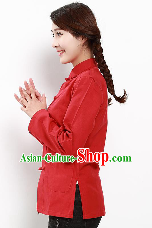 Chinese National Tang Suit Red Blouse Traditional Martial Arts Shirt Costumes for Women