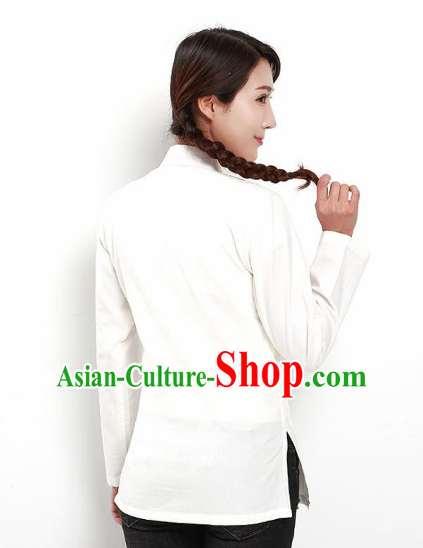 Chinese National Tang Suit White Blouse Traditional Martial Arts Shirt Costumes for Women