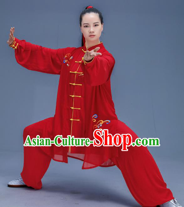 Chinese Traditional Kung Fu Embroidered Cloud Red Garment Outfits Martial Arts Stage Show Costumes for Women