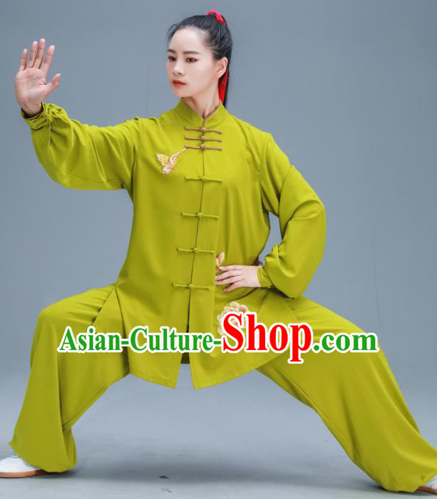 Chinese Traditional Kung Fu Tai Chi Training Embroidered Peony Ginger Garment Outfits Martial Arts Stage Show Costumes for Women