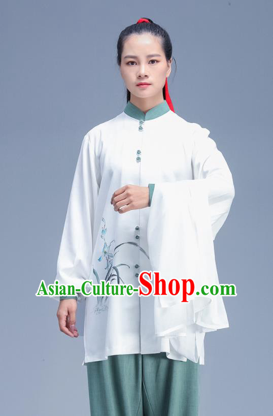 Chinese Traditional Kung Fu Competition Printing Orchid Garment Outfits Martial Arts Stage Show Costumes for Women