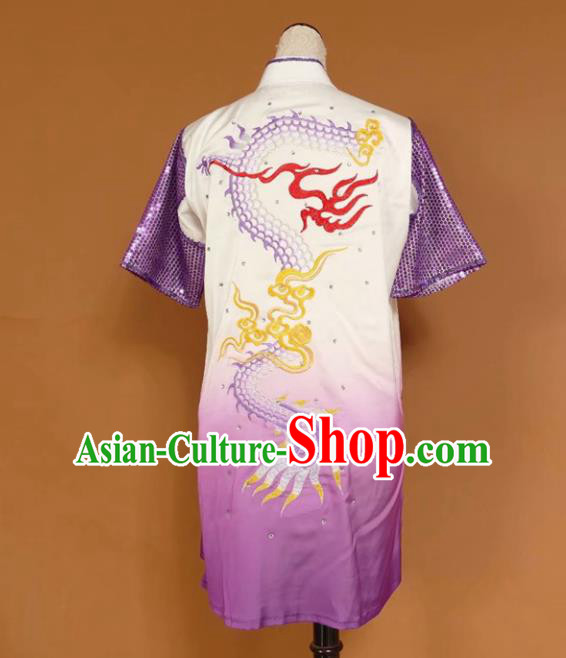 Chinese Tai Chi Changquan Purple Garment Outfits Traditional Kung Fu Martial Arts Training Costumes for Adult