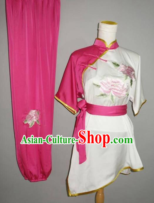 Chinese Tai Chi Embroidered Peony Garment Outfits Traditional Kung Fu Martial Arts Training Costumes for Women