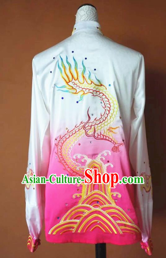 Chinese Martial Arts Changquan Embroidered Pink Silk Garment Outfits Traditional Tai Chi Kung Fu Costumes for Adult