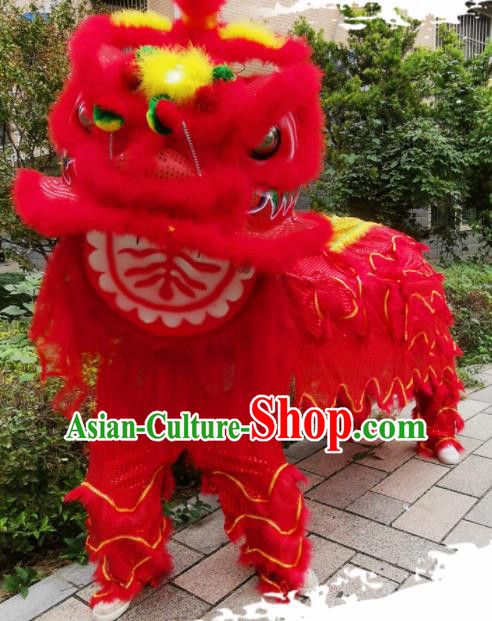 Chinese Traditional Lion Dance Competition Red Fur Lion Head Top Lion Dance Costumes for Adult